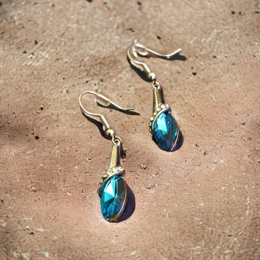 Yaomiao Crystal Dangle Water Drop Earrings Women's Silver/Blue